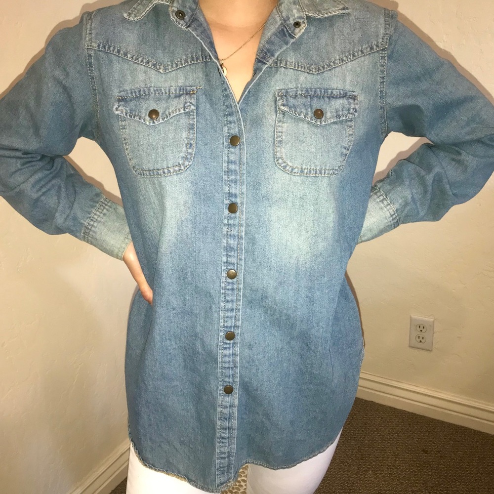 over sized faded denim button down